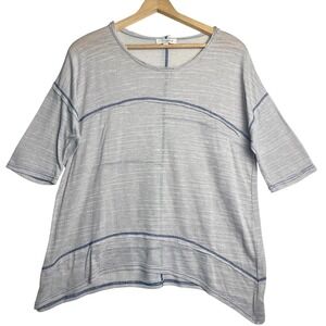 umgee grey blue‎ stitching soft perfect tee lagenlook asymmetrical deconstructed